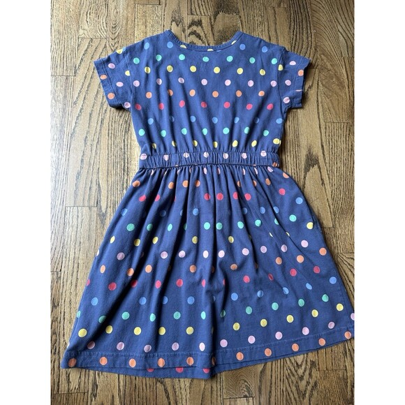 Primary Blue 100% Cotton Drawstring Dress Girls Rainbow Confetti Dot Size 6-7 - Picture 4 of 7